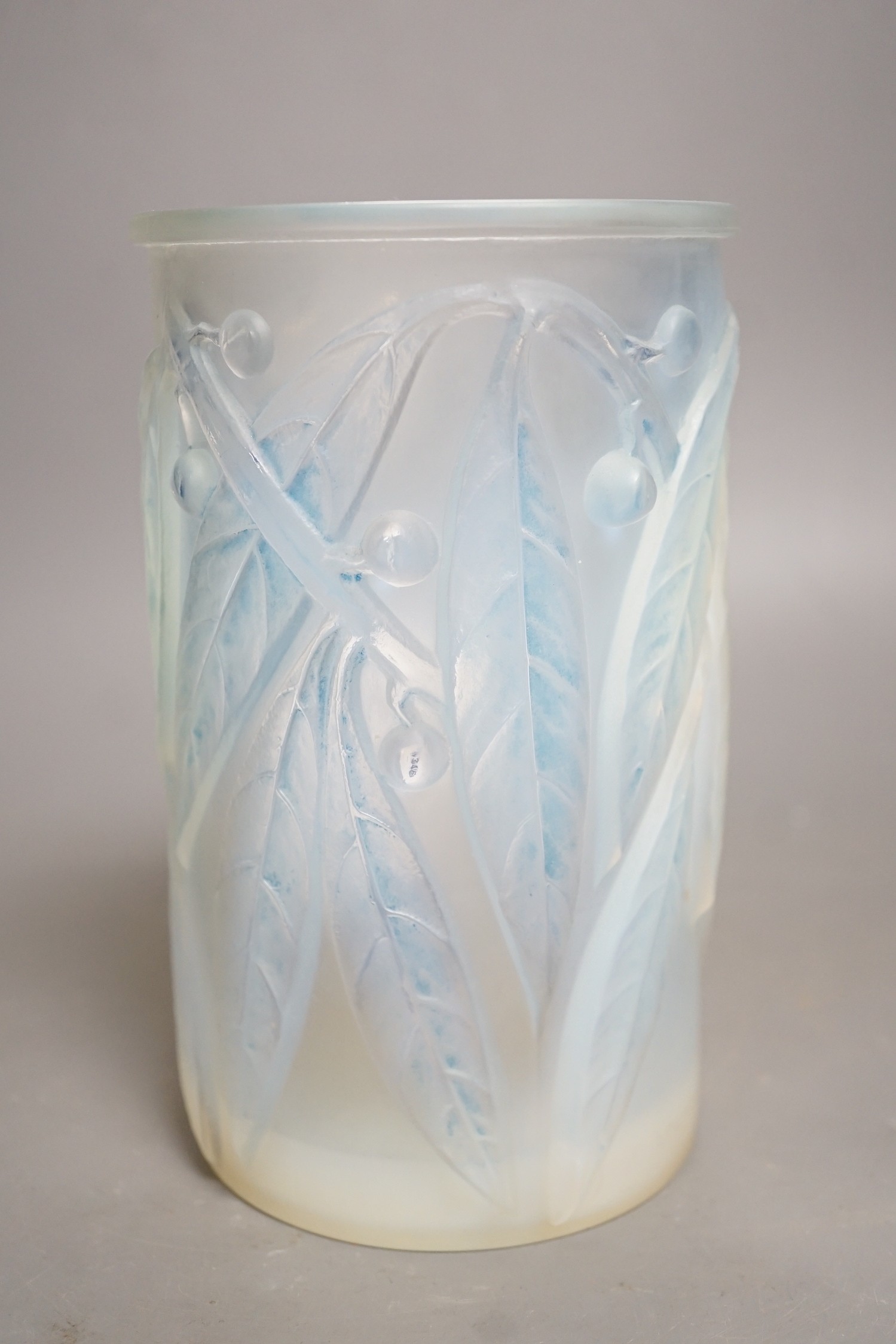 A Lalique opalescent glass vase 18cm.